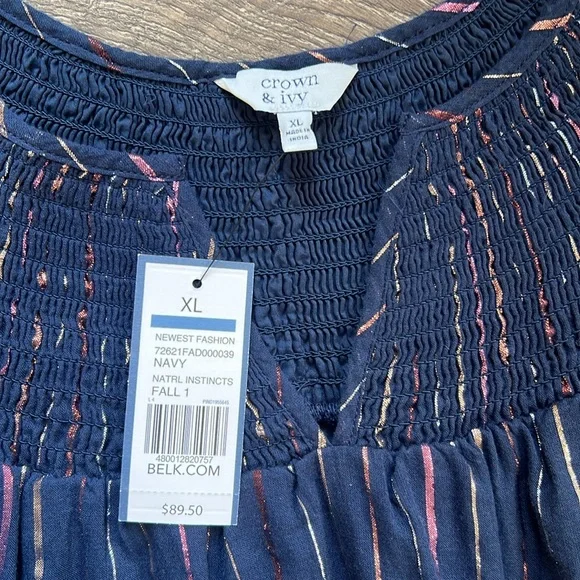 Crown & Ivy Navy Metallic Striped dress - Picture 6 of 8